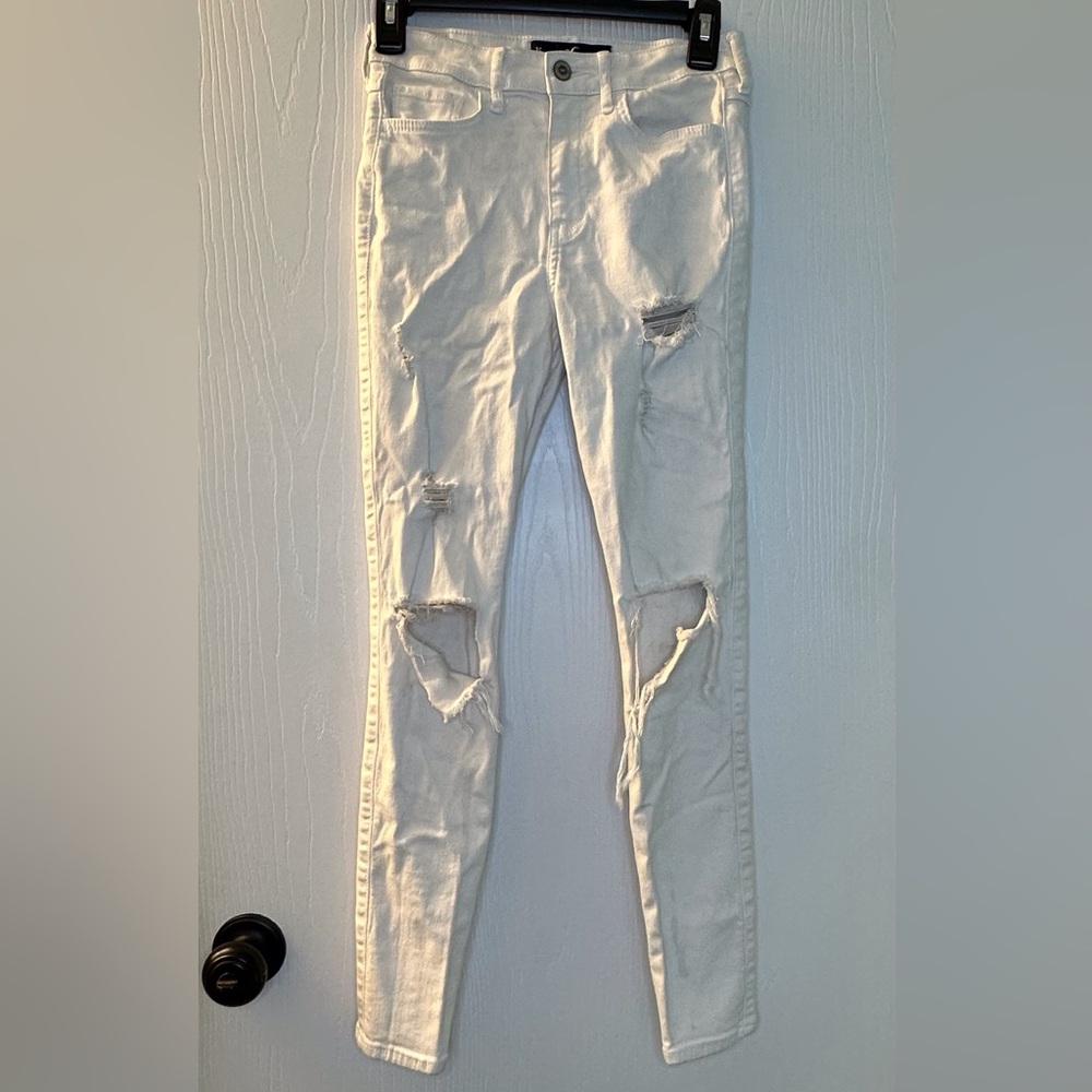 Hollister white high rise super skinny classic stretch ripped denim‎ jeans 3S